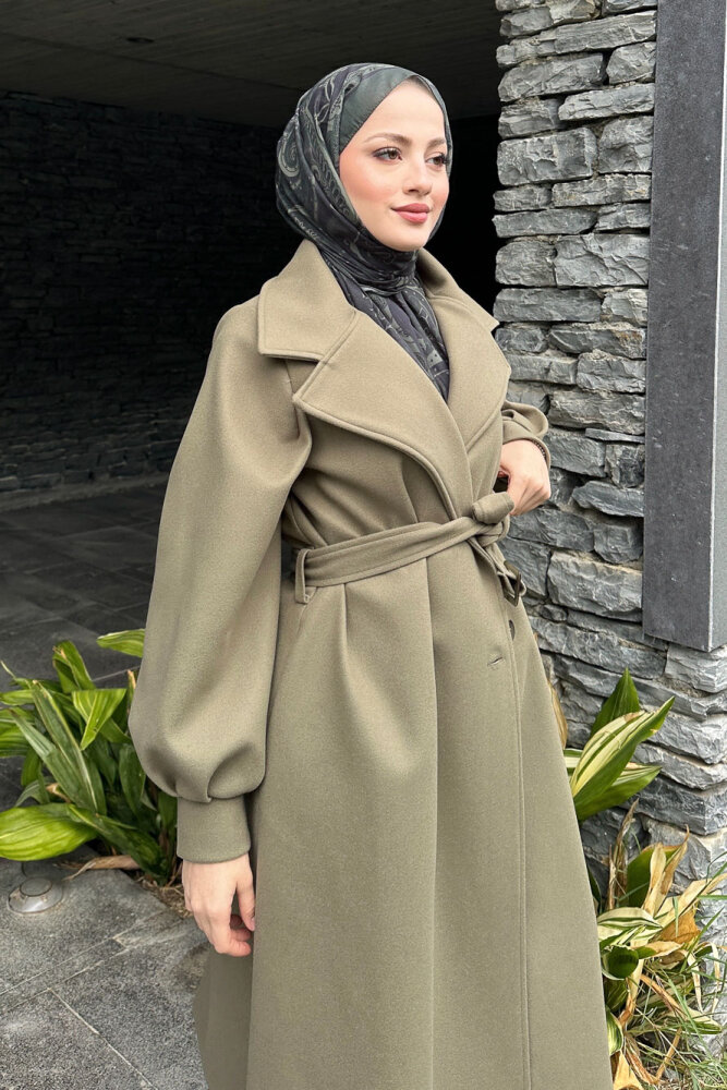 Balon Kol Kaşe Kaban - Haki - LİNE (2)