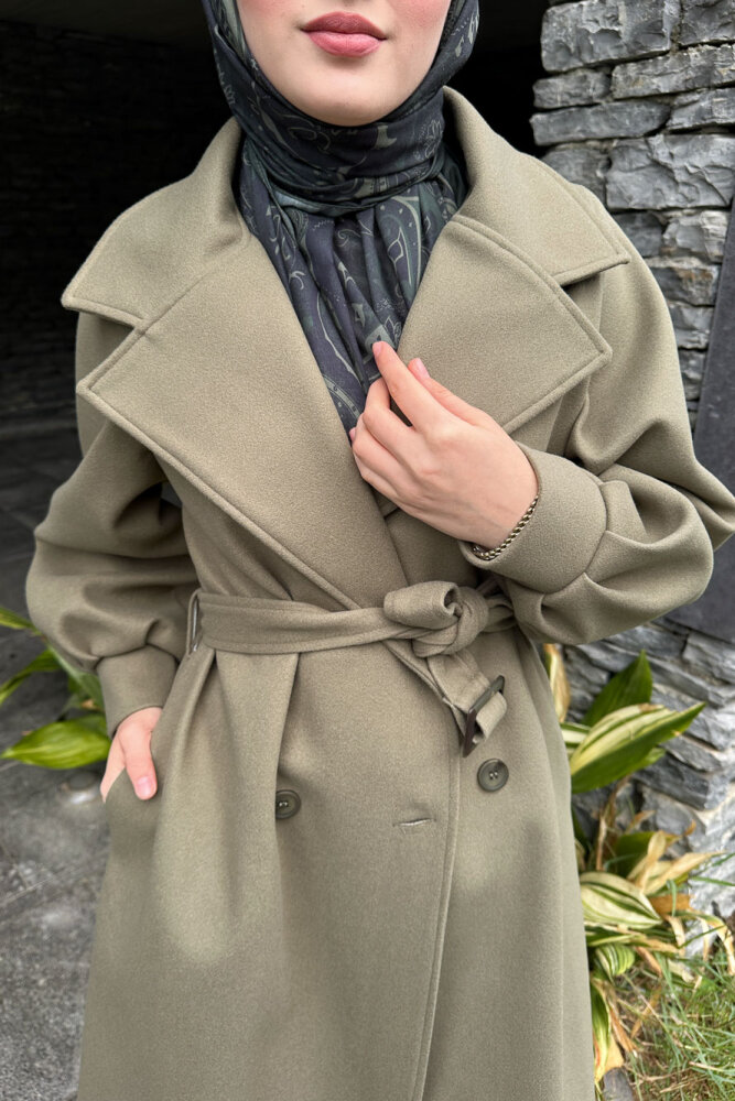 Balon Kol Kaşe Kaban - Haki - LİNE (3)