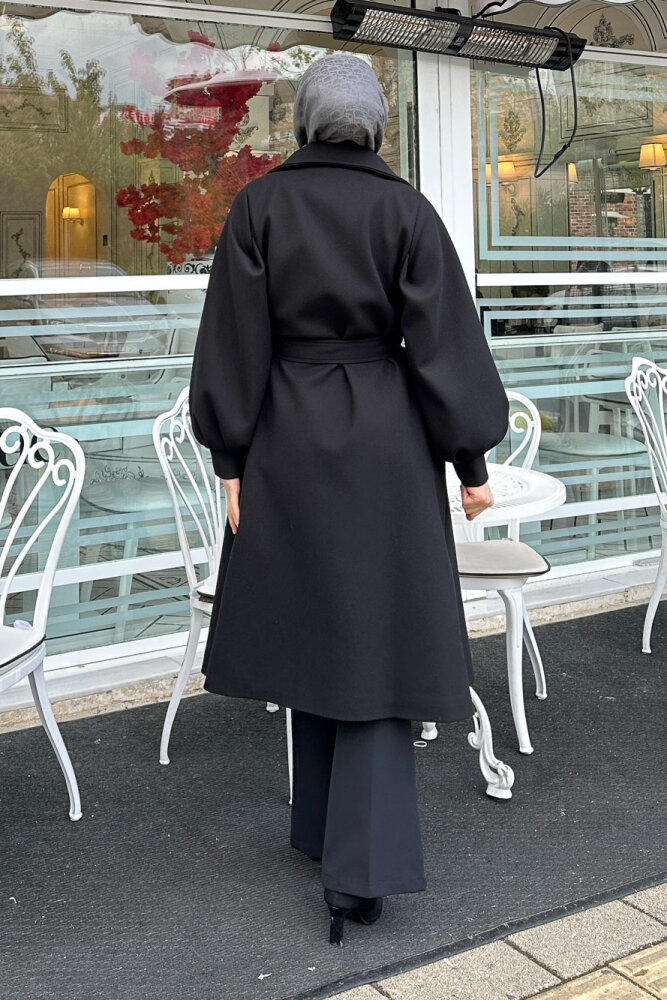 Balon Kol Kaşe Kaban - Siyah - LİNE (4)