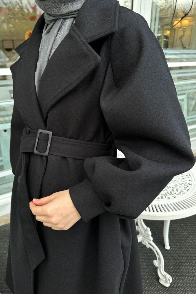 Balon Kol Kaşe Kaban - Siyah - LİNE (2)