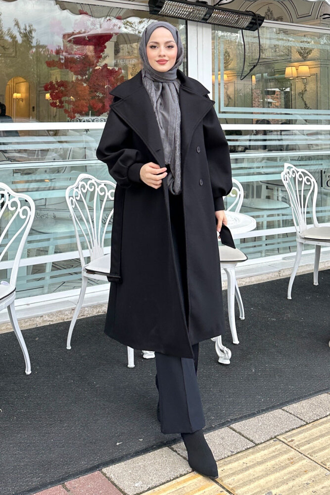 Balon Kol Kaşe Kaban - Siyah - LİNE (5)