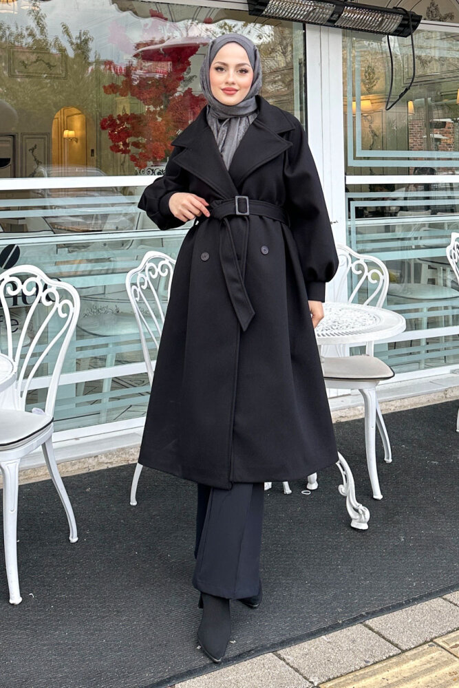 Balon Kol Kaşe Kaban - Siyah - LİNE (1)