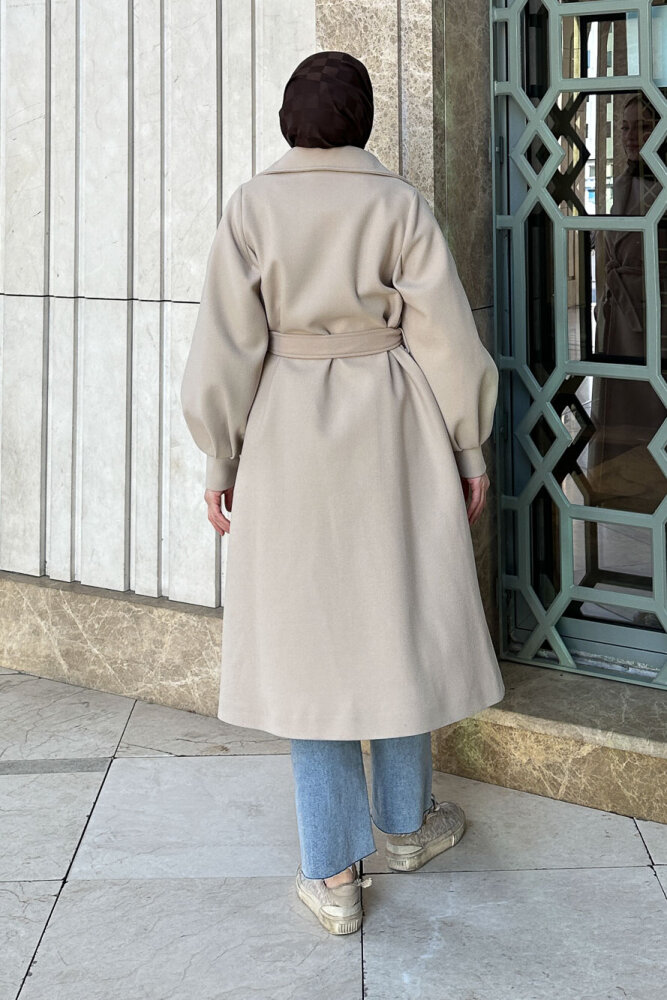 Balon Kol Kaşe Kaban - Taş Rengi - 8