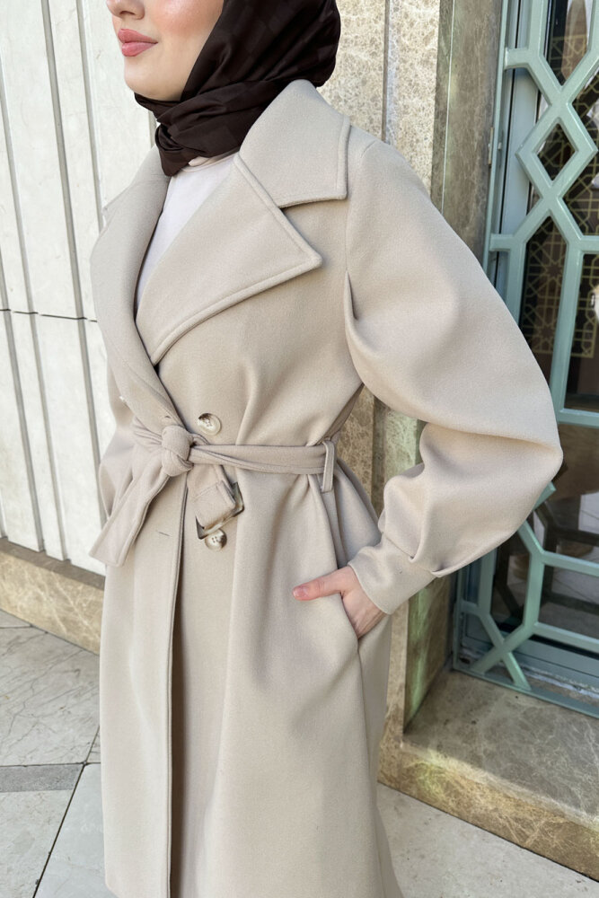 Balon Kol Kaşe Kaban - Taş Rengi - LİNE (4)