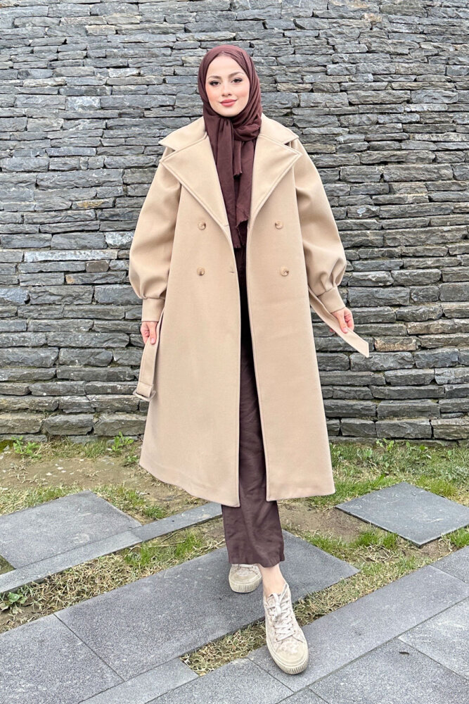 Balon Kol Kaşe Kaban - Vizon - LİNE (3)