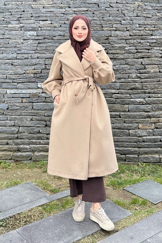 Balon Kol Kaşe Kaban - Vizon - LİNE (5)