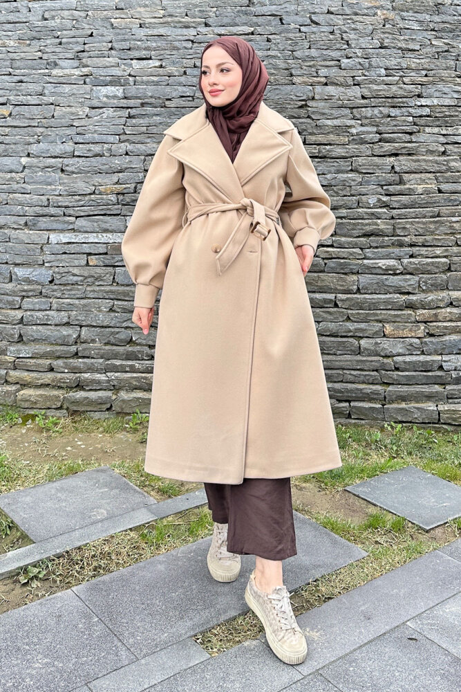 Balon Kol Kaşe Kaban - Vizon - LİNE (1)