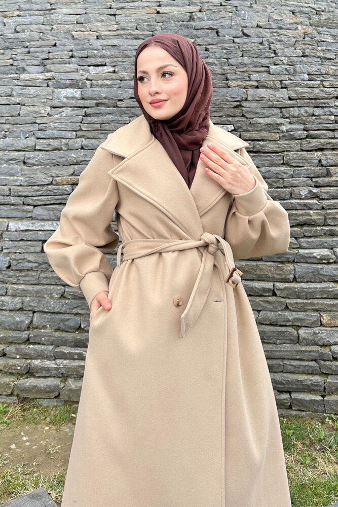 Balon Kol Kaşe Kaban - Vizon - LİNE (2)