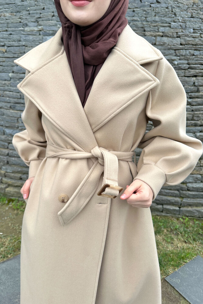 Balon Kol Kaşe Kaban - Vizon - LİNE (4)