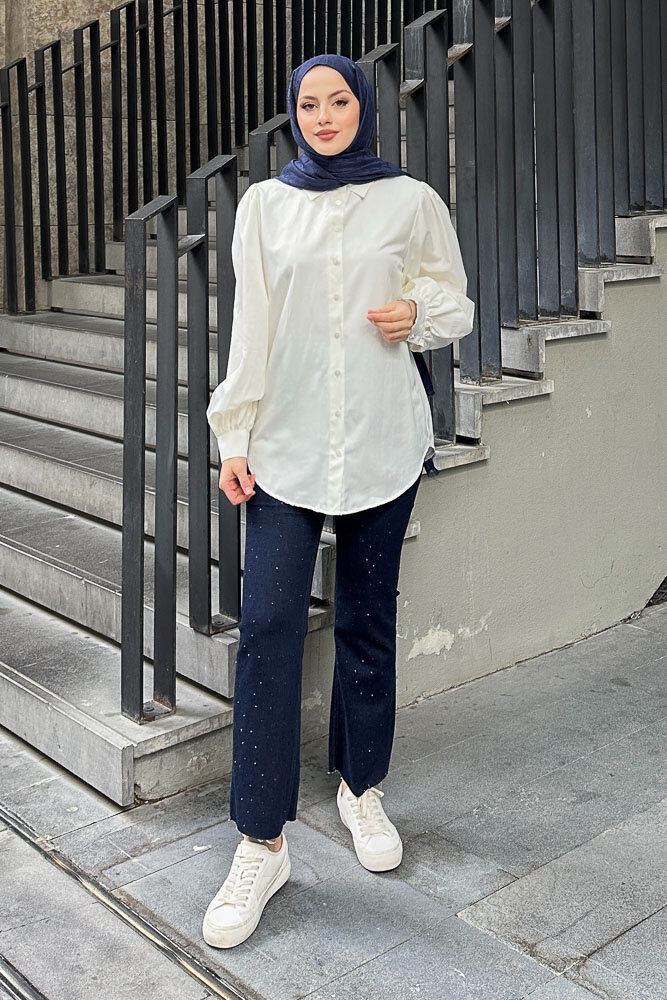 Basic Gömlek - Ekru - HENZA (2)