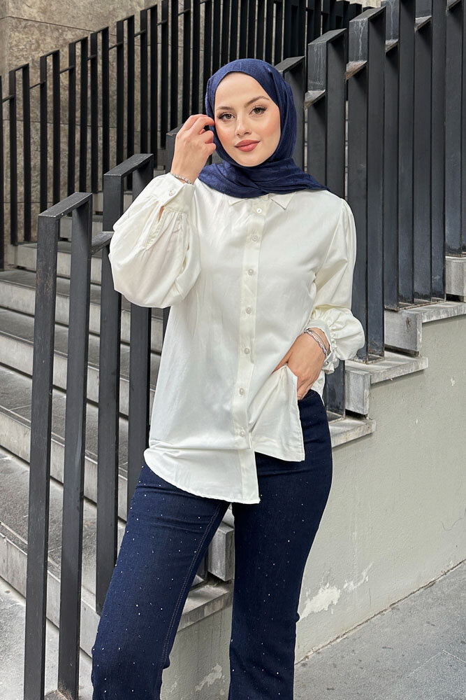 Basic Gömlek - Ekru - HENZA (1)