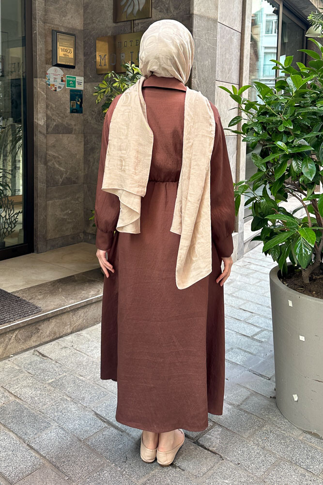 Belden Düğmeli Elbise - Acı Kahve - 8