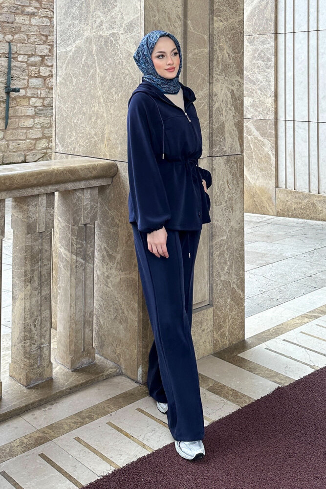 Beli Bağlamalı Kesik Detaylı Takım - Lacivert - İKOL (2)