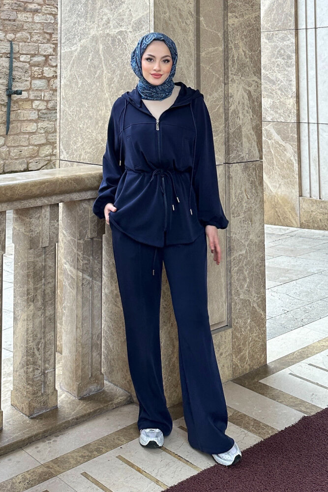Beli Bağlamalı Kesik Detaylı Takım - Lacivert - İKOL (0)