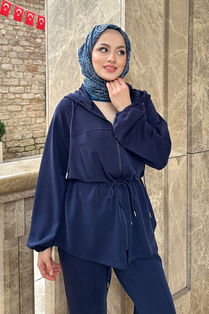 Beli Bağlamalı Kesik Detaylı Takım - Lacivert - İKOL (3)