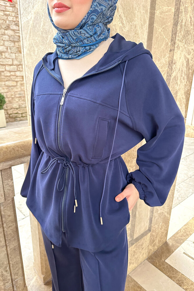 Beli Bağlamalı Kesik Detaylı Takım - Lacivert - 6