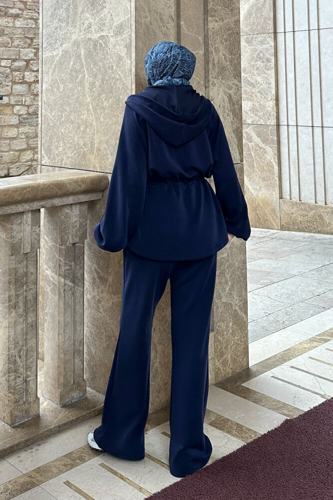 Beli Bağlamalı Kesik Detaylı Takım - Lacivert - İKOL (1)