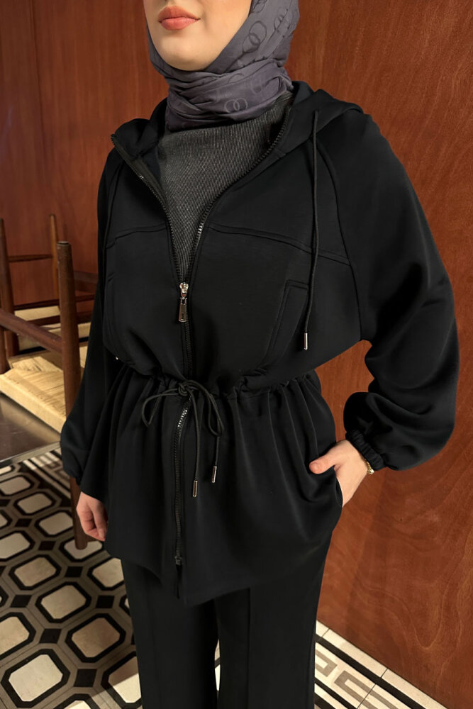 Beli Bağlamalı Kesik Detaylı Takım - Siyah - İKOL (4)