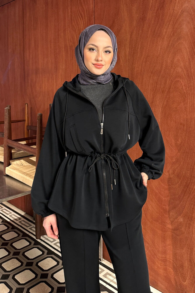 Beli Bağlamalı Kesik Detaylı Takım - Siyah - İKOL (1)