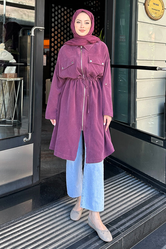 Beli Büzgülü Fermuarlı Kap - Mürdüm - İKOL (4)