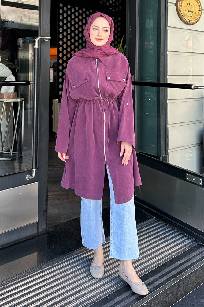 Beli Büzgülü Fermuarlı Kap - Mürdüm - İKOL (2)