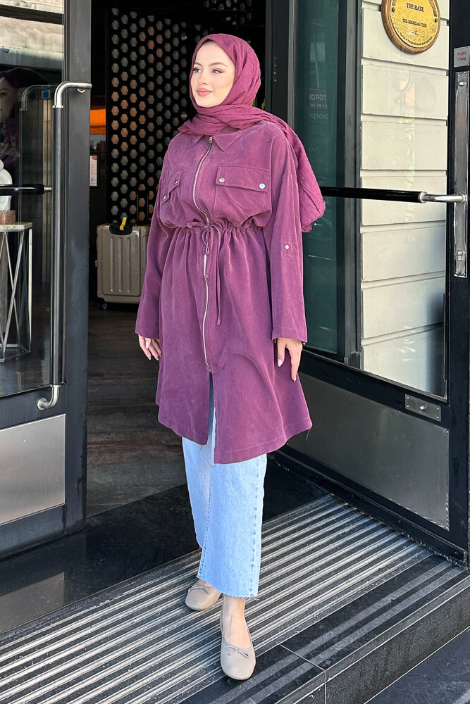 Beli Büzgülü Fermuarlı Kap - Mürdüm - İKOL (5)