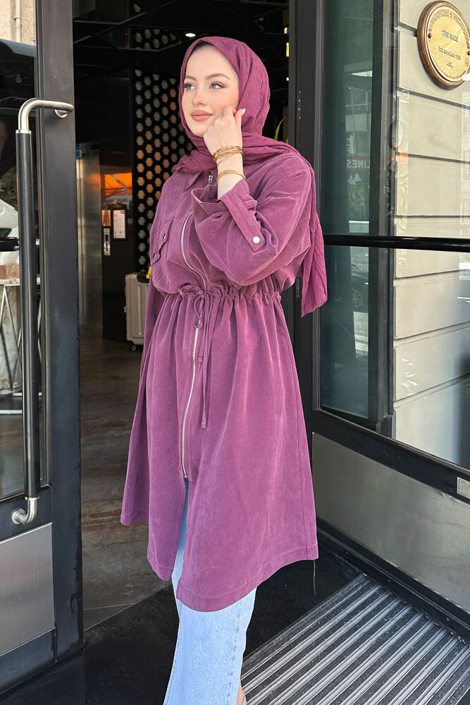 Beli Büzgülü Fermuarlı Kap - Mürdüm - İKOL (3)