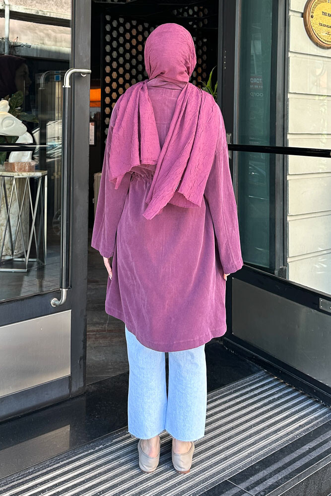 Beli Büzgülü Fermuarlı Kap - Mürdüm - 8