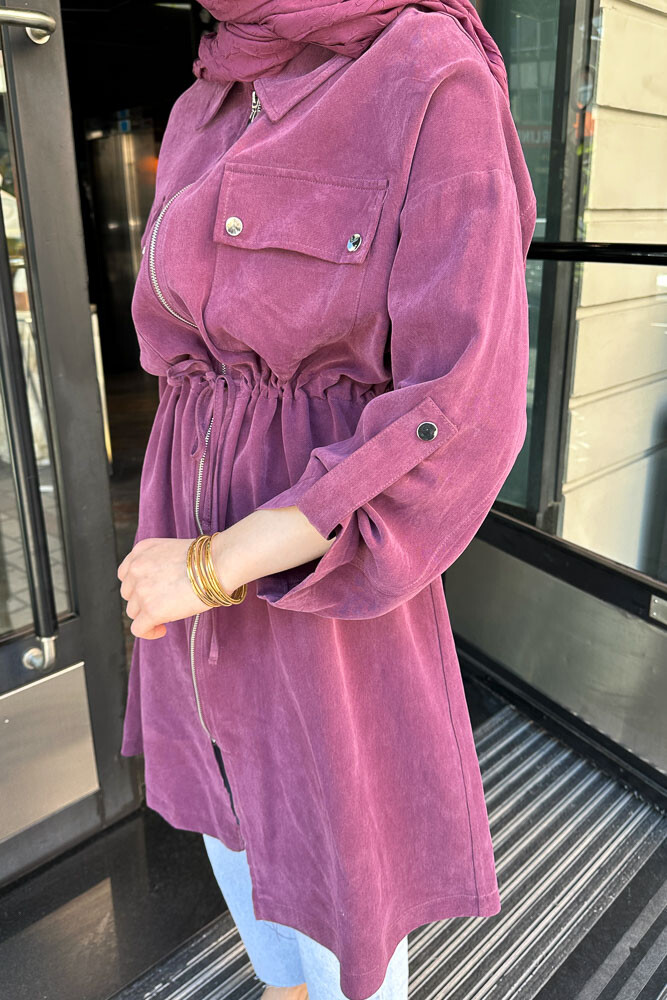 Beli Büzgülü Fermuarlı Kap - Mürdüm - İKOL (1)