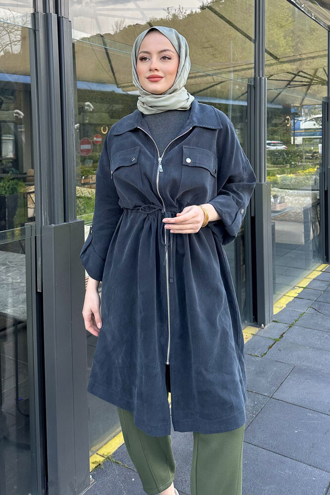 Beli Büzgülü Fermuarlı Kap - Siyah - 4