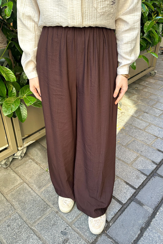 Beli Lastikli Bol Pantolon - Acı Kahve - 1