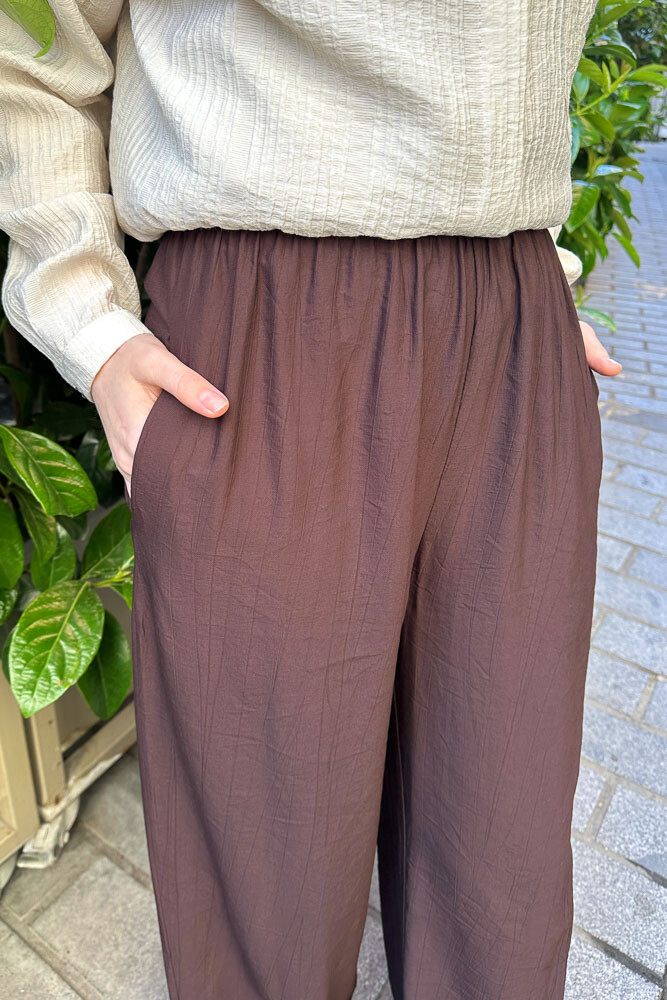 Beli Lastikli Bol Pantolon - Acı Kahve - 3