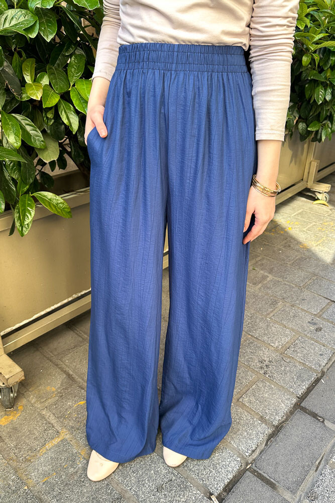 Beli Lastikli Bol Pantolon - Lacivert - 4