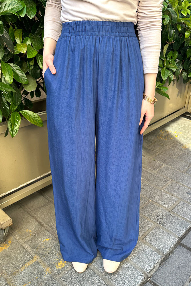 Beli Lastikli Bol Pantolon - Lacivert - 6