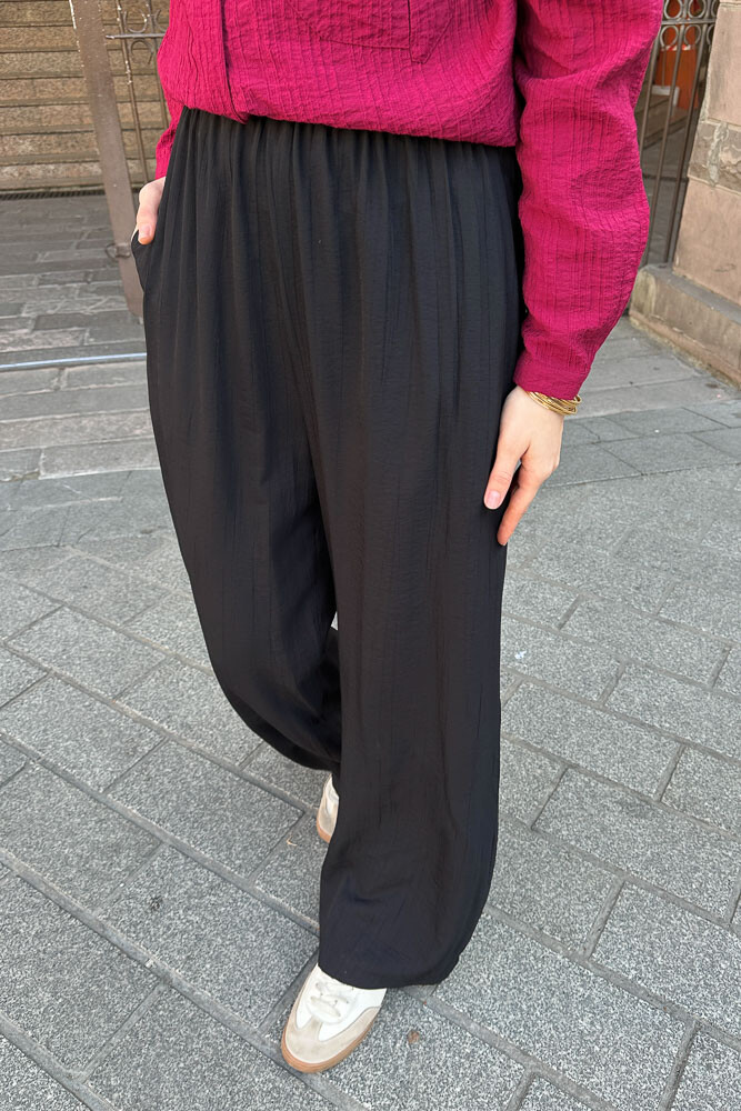 Beli Lastikli Bol Pantolon - Siyah - 2