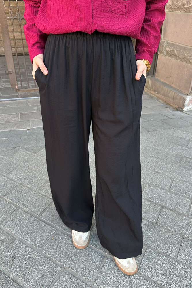 Beli Lastikli Bol Pantolon - Siyah 