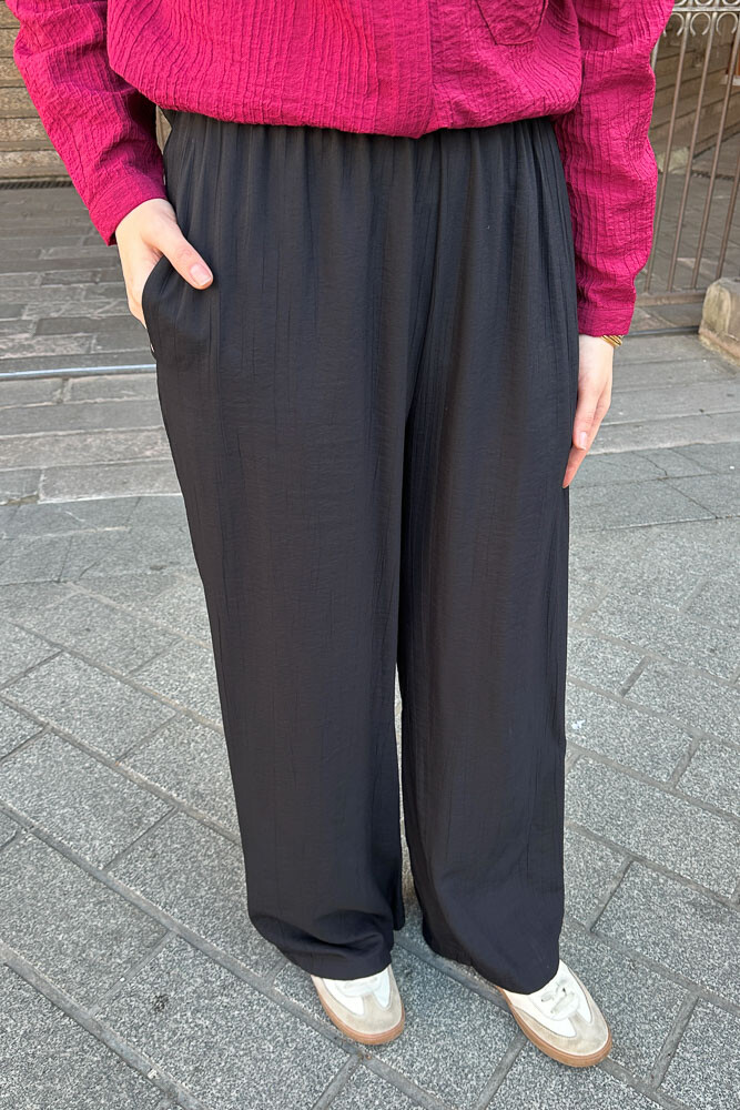Beli Lastikli Bol Pantolon - Siyah - 4