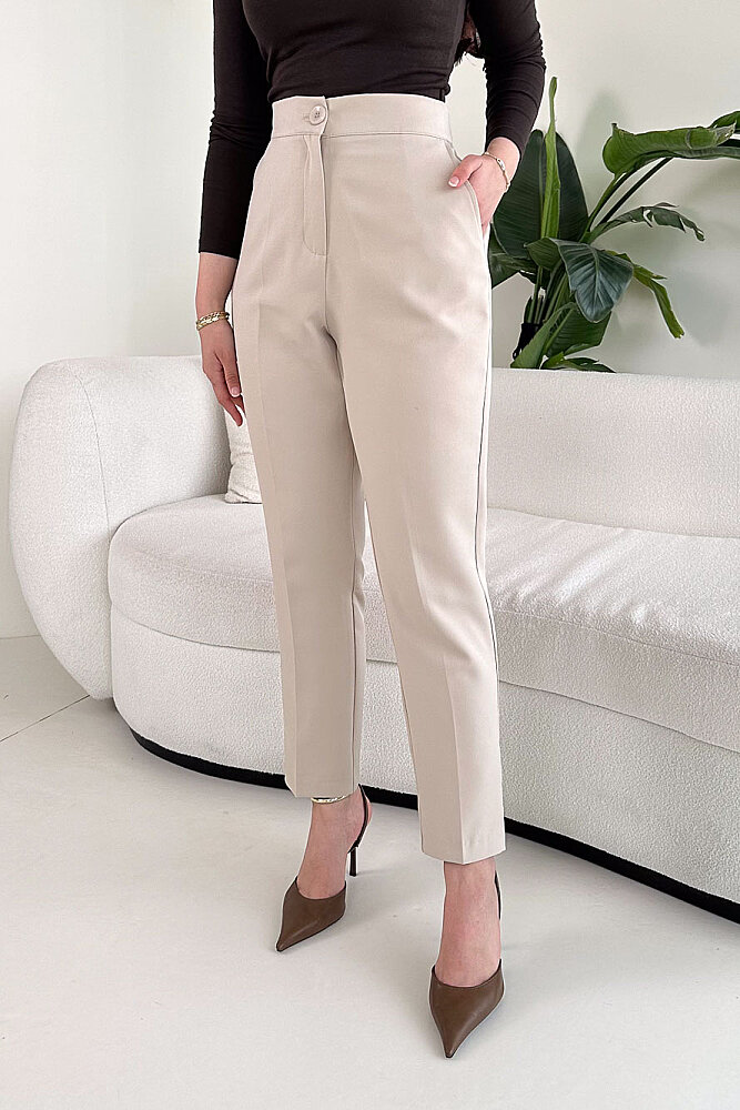 Beli Lastikli Krep Pantolon - Bej - 1