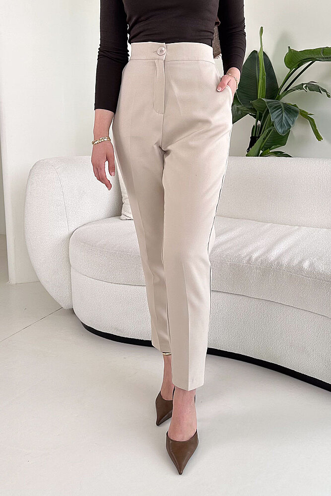 Beli Lastikli Krep Pantolon - Bej - PUANE (2)