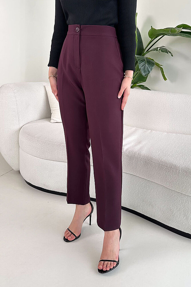 Beli Lastikli Krep Pantolon - Bordo - 1