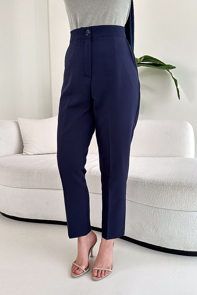Beli Lastikli Krep Pantolon - Lacivert - PUANE (2)