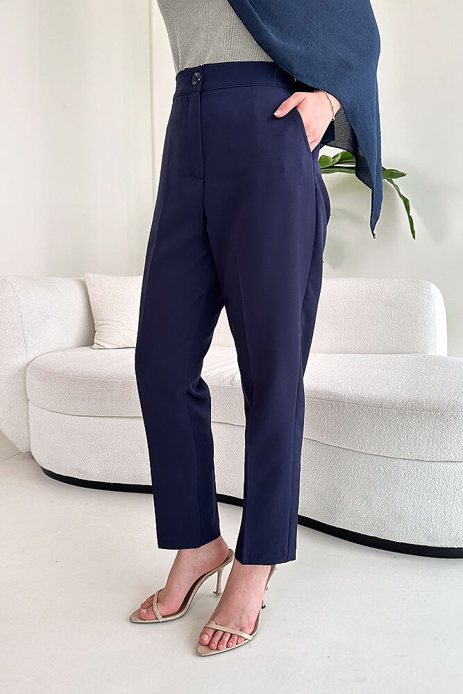 Beli Lastikli Krep Pantolon - Lacivert - PUANE (0)