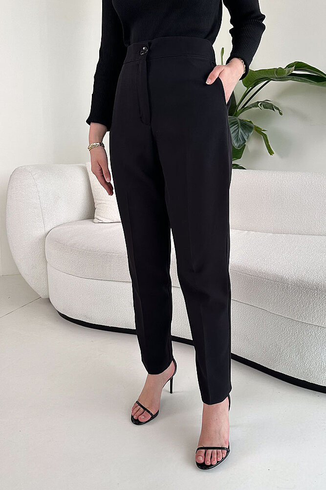 Beli Lastikli Krep Pantolon - Siyah - 1