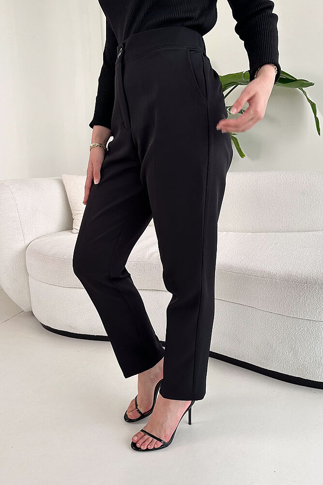 Beli Lastikli Krep Pantolon - Siyah - PUANE (3)