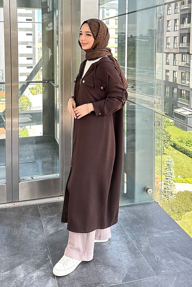 Bellamy Kapüşonlu Fermuarlı Kap - Kahverengi - 2