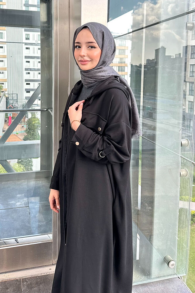 Bellamy Kapüşonlu Fermuarlı Kap - Siyah - ENMA (1)