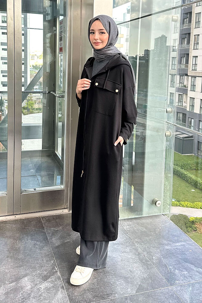 Bellamy Kapüşonlu Fermuarlı Kap - Siyah - 7