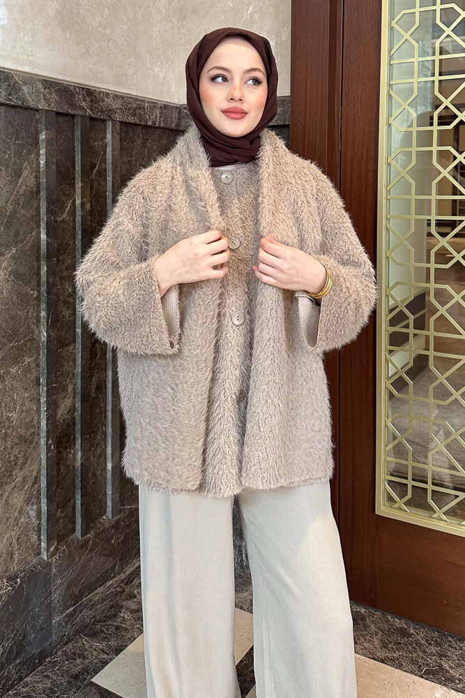 Benny Atkılı Peluş Ceket - Bej - ENMA (3)