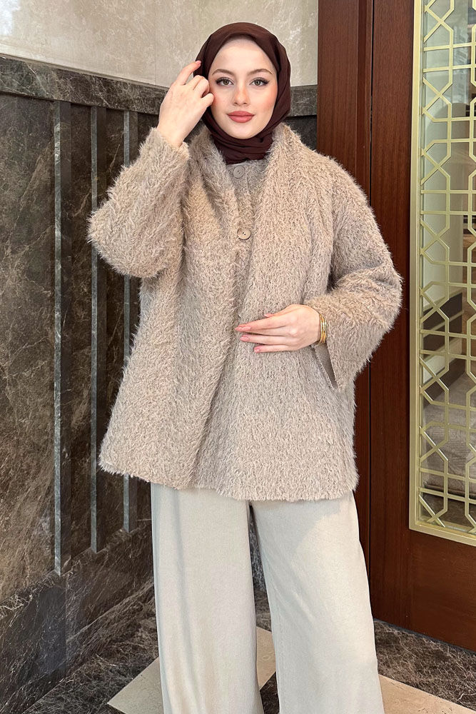 Benny Atkılı Peluş Ceket - Bej - ENMA (4)