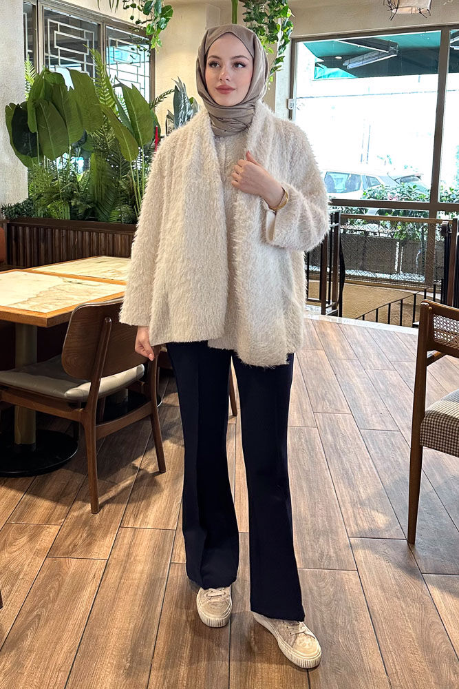Benny Atkılı Peluş Ceket - Ekru - ENMA (7)